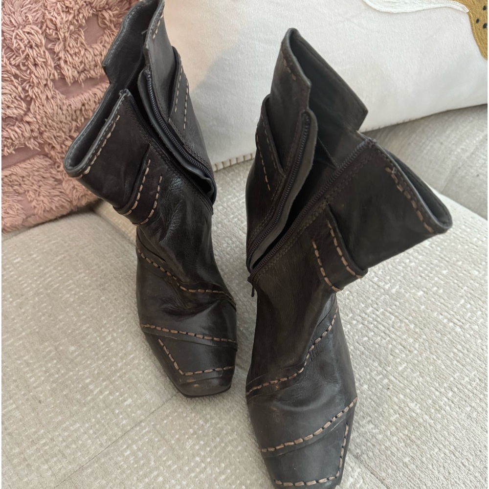 Brown stitched booties